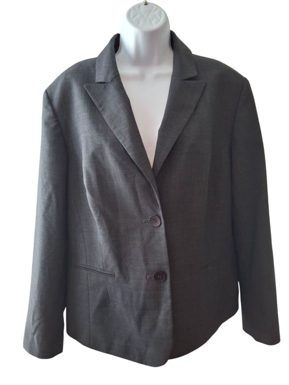 Jones New York Blazer 18W Gray Wool Stretch Plus Size Career Dark Academia
